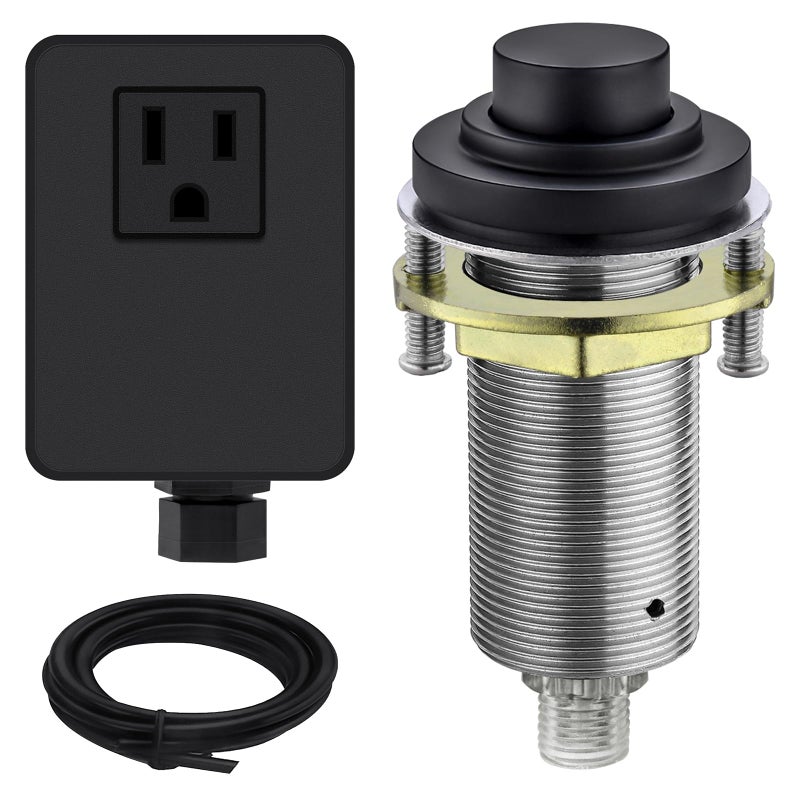 SINKINGDOM SinkTop Air Switch Kit (Long Full Brass Button) for Garbage Disposal, Cordless Matte Black - Image 1